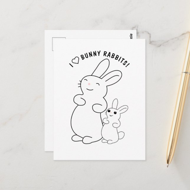 I Love Bunny Rabbits Postcard (Front/Back In Situ)