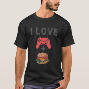 I Love Burger And Gaming Retro Cheeseburger Gamer T-Shirt