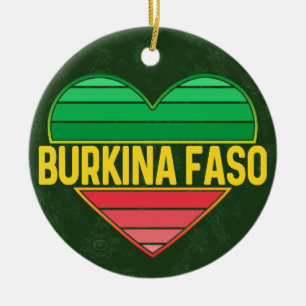 I Love Burkina Faso, Heart Burkinabè Ceramic Ornament