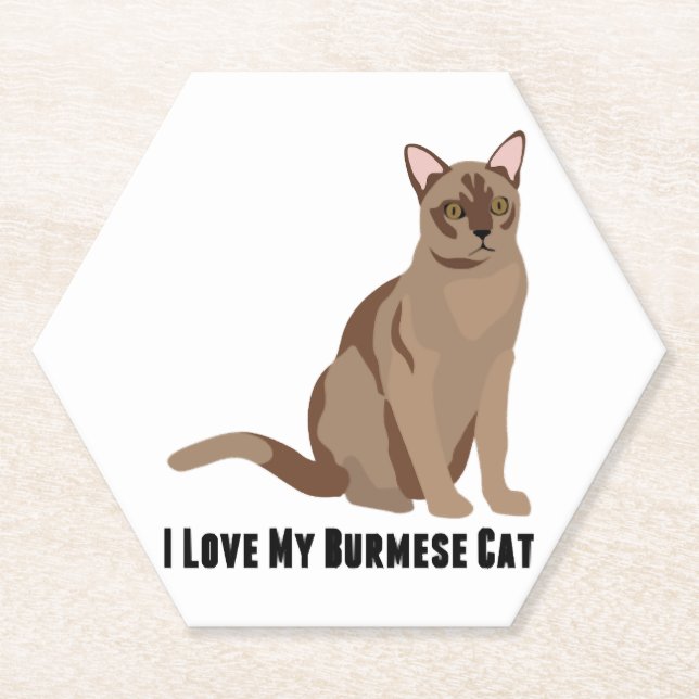 I Love Burmese Cats Paper Coaster (Front)