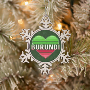 I Love Burundi, Burundian Heart Snowflake Pewter Christmas Ornament