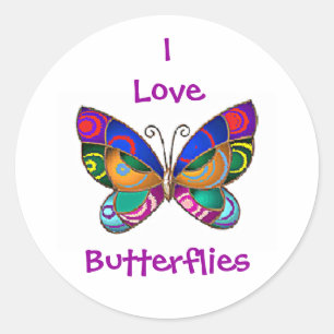I Love Butterflies Round Stickers