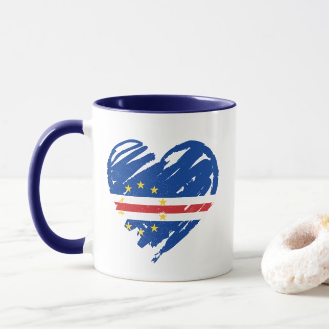 I Love Cabo Verde - Cabo Verdean Flag Heart Mug (With Donut)