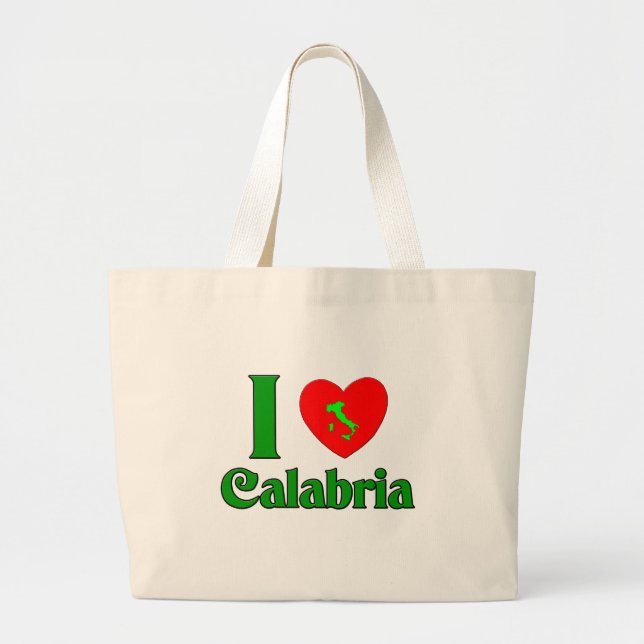 I Love Calabria Italy Large Tote Bag (Front)
