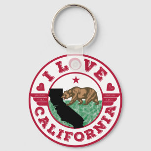 I Love California State Map and Flag Key Ring