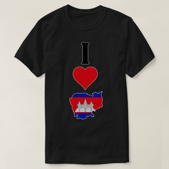 I Love Cambodia Vertical I Heart Country Flag Map T-Shirt (Design Front)