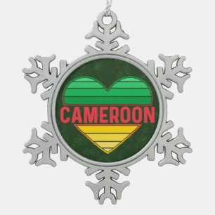 I Love Cameroon, Cameroonian Heart Snowflake Pewter Christmas Ornament