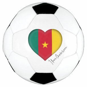 I Love Cameroon Flag Colours Heart Soccer Ball