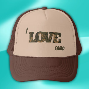 I Love Camouflage Green Brown   Trucker Hat