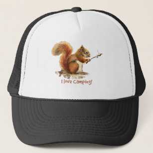 I love Camping Fun Quote Squirrel Trucker Hat