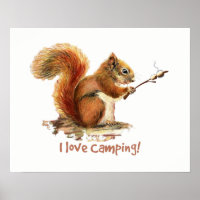 "I love Camping" Fun Squirrel Roasting Marshmallow