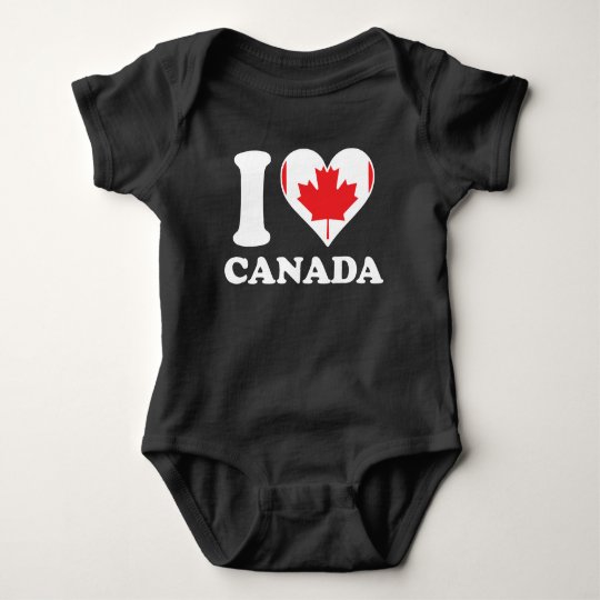 I Love Canada Canadian Flag Heart Baby Bodysuit