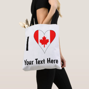 I Love (Canada Heart Flag) Your Black Text Tote Bag