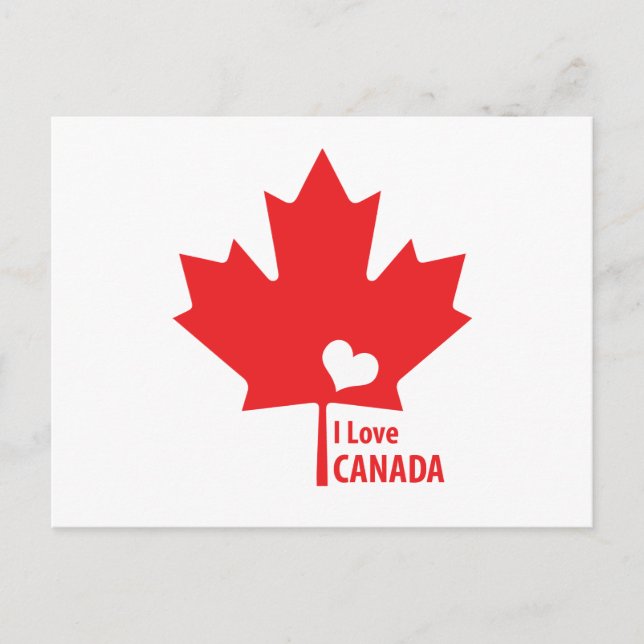 I love Canada Maple Leaf Postcard (Front)