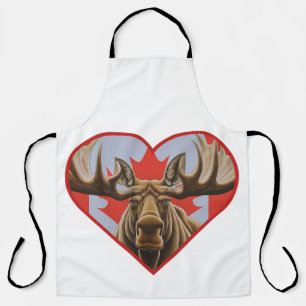 I Love Canada -Proud Canadian Moose and Maple Leaf Apron