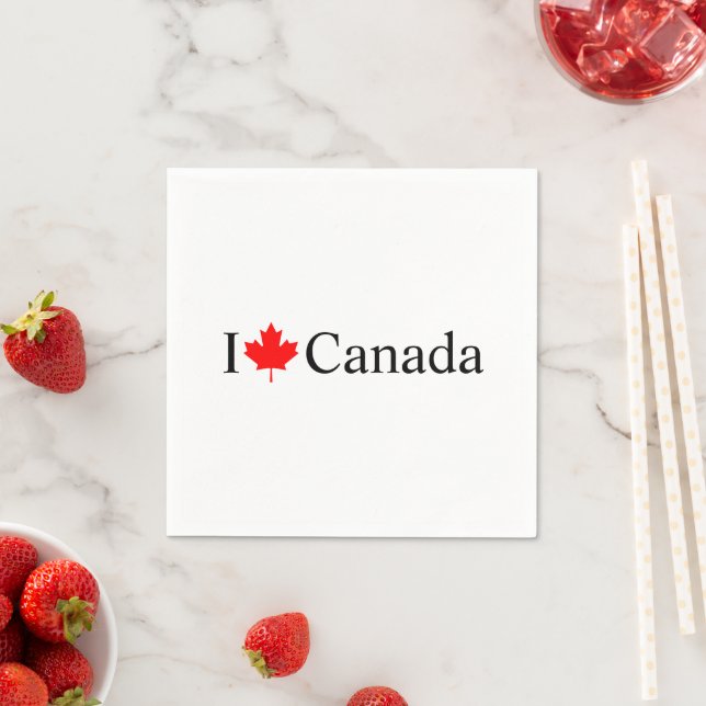I Love Canada typography with red maple leaf Napkin (Insitu)