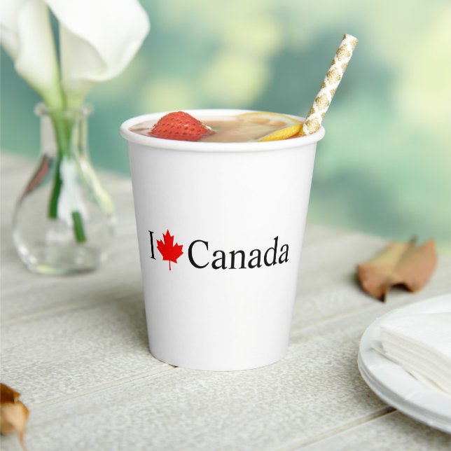 I Love Canada typography with red maple leaf Paper Cups (Insitu)