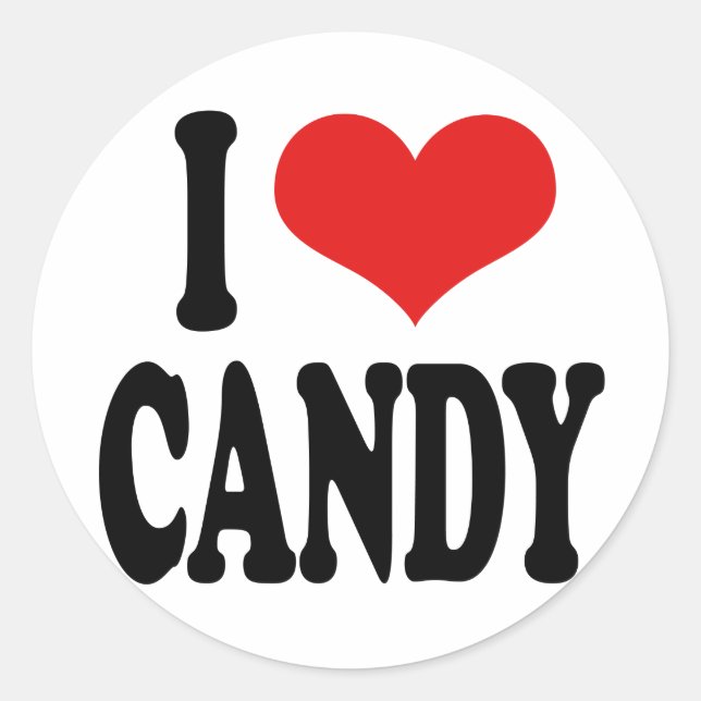 I Love Candy` Classic Round Sticker (Front)