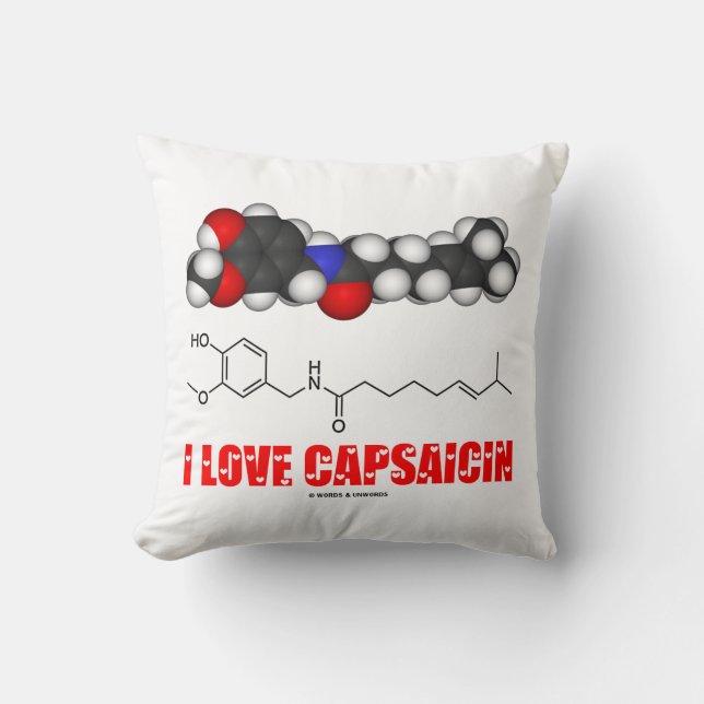 I Love Capsaicin Chilli Pepper Chemical Molecule Cushion (Front)