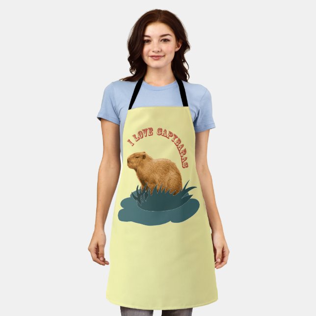 I Love Capybaras Cute Capybara Lover Apron (Worn)