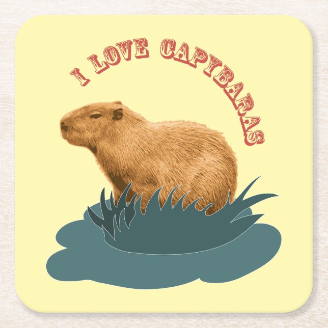 I Love Capybaras Cute Capybara Lover Square Paper Coaster (Front)