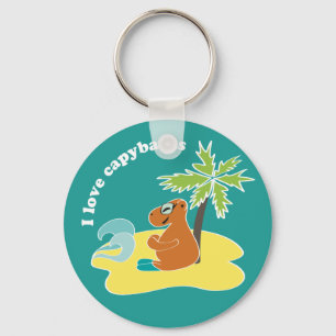 I Love Capybaras Tropical Beach Art Key Ring