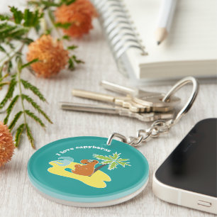 I Love Capybaras Tropical Beach Art Key Ring