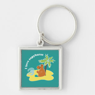 I Love Capybaras Tropical Beach Art Key Ring
