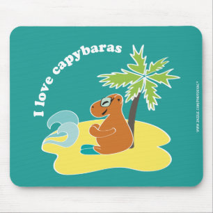 I Love Capybaras Tropical Beach Art Mouse Pad