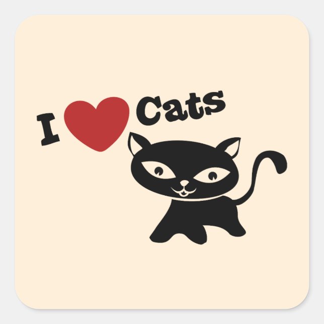 I Love Cat Square Sticker (Front)