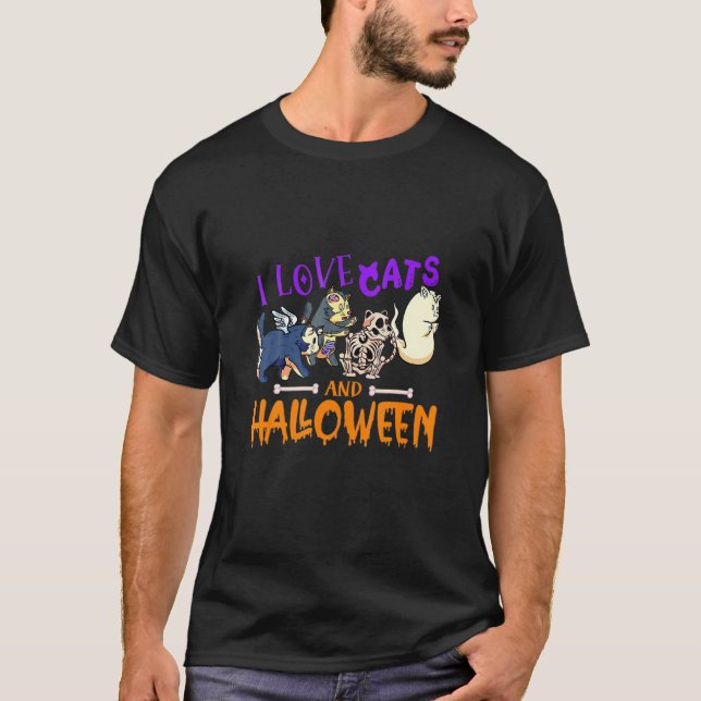 I Love Cats And Halloween Cat  Halloween Ghost App T-Shirt (Front)