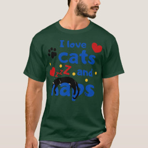 I LOVE CATS AND NAPS Sleeping Black Cat Graphic De T-Shirt