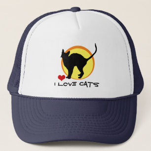 I Love Cats & Black Cat, red heart /silhouette Trucker Hat