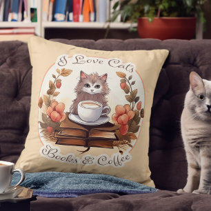 I Love Cats, Books and Coffee Cushion