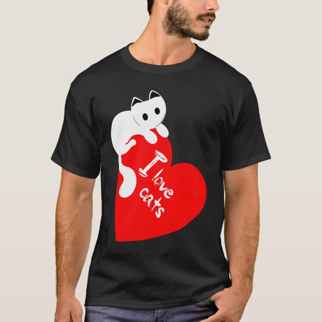 I Love Cats cat  kittens animal friends heart T-Shirt (Front)