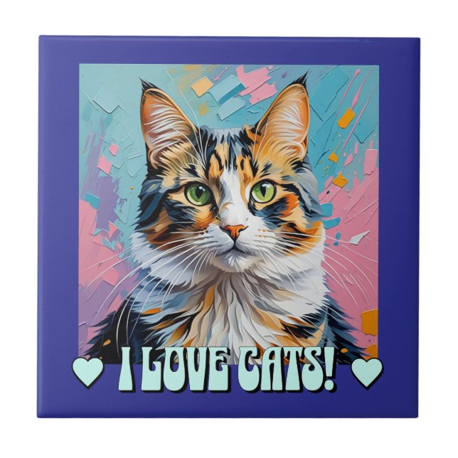 I Love Cats! Ceramic Tile (Front)