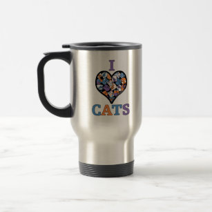 I Love Cats - Collage Heart Travel Mug