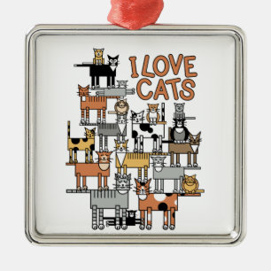 I LOVE CATS METAL TREE DECORATION