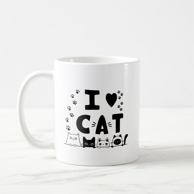 I Love Cats Mug – Cute Cat Print Coffee Cup – Gift (Left)
