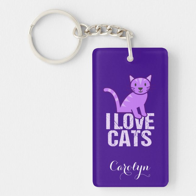 I Love Cats Purple Custom Key Ring (Front)
