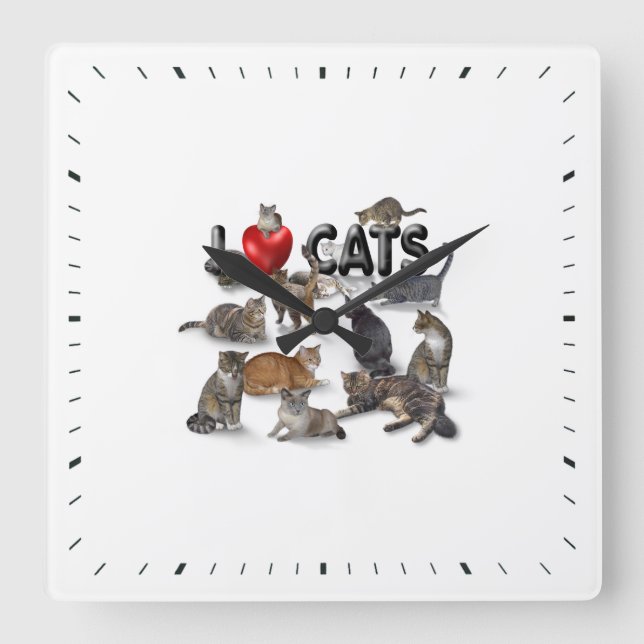 I love Cats Square Wall Clock (Front)