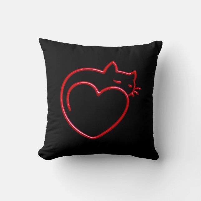 I Love Cats! (Stylised Red Outline on Black) SQP Cushion (Front)