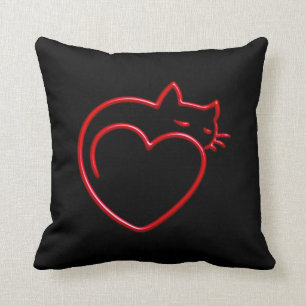 I Love Cats! (Stylised Red Outline on Black) SQP Cushion