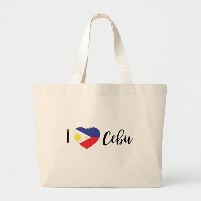 I Love Cebu with Philippines Flag Heart Large Tote Bag (Front)
