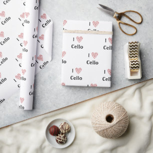 I Love Cello Red Heart of Music Notes Wrapping Paper