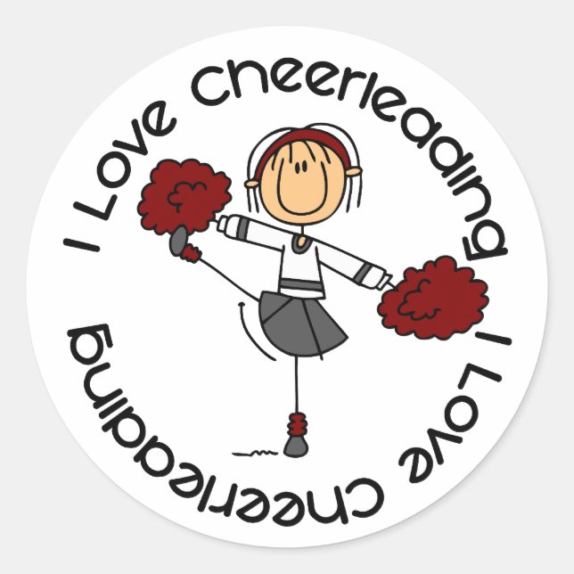 I Love Cheerleading Stick Figure Cheerleader Classic Round Sticker (Front)