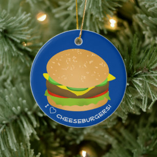 I Love Cheeseburgers Ceramic Ornament
