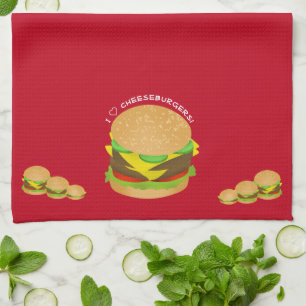 I Love Cheeseburgers Tea Towel