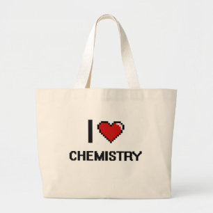 I Love Chemistry Digital Retro Design Large Tote Bag
