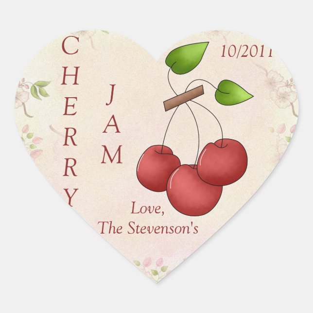 I Love Cherry Jam Jar Label (Customise) (Front)